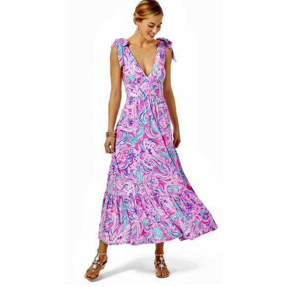 Lilly Pulitzer Dresses & Skirts - RARE Lilly Pulitzer Maxine Dress Midi Prosecco Pink Don't Be Jelly Dress Size 12